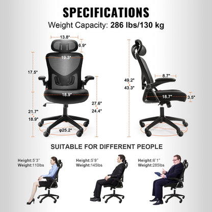 High Back Ergonomic Office Chair with Adjustable Lumbar & Headrest Support