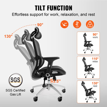 VEVOR Mesh Office Chair, Adjustable High Back Desk Chair with Mesh Seat, Angle and