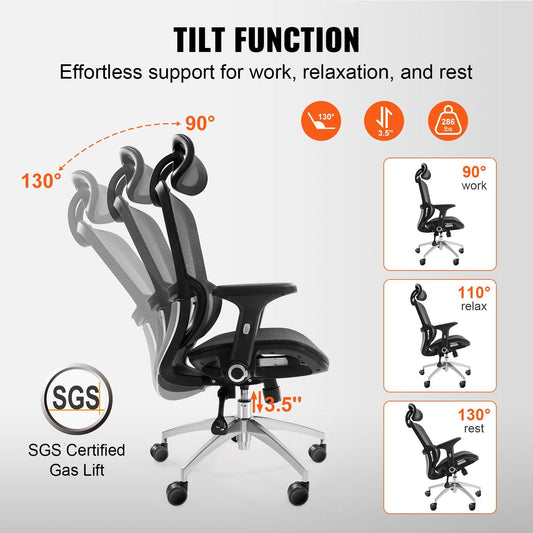Ergonomic High Back Mesh Office Chair with Adjustable Lumbar & Head Support