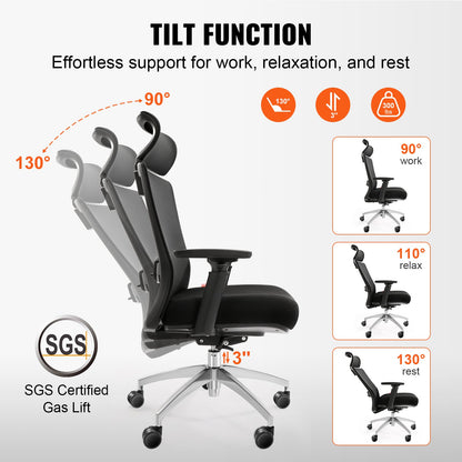 VEVOR Ergonomic Office Chair with Slide Seat, Desk Chair with Mesh Seat, Angle and