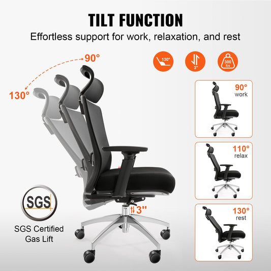 Ergonomic Mesh Office Chair with Adjustable Seat, Back, and Lumbar Support