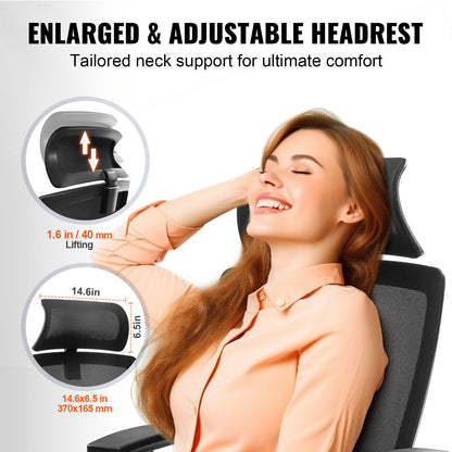 VEVOR Ergonomic Office Chair with Slide Seat, Desk Chair with Mesh Seat, Angle and