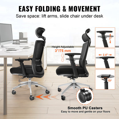 VEVOR Ergonomic Office Chair with Slide Seat, Desk Chair with Mesh Seat, Angle and