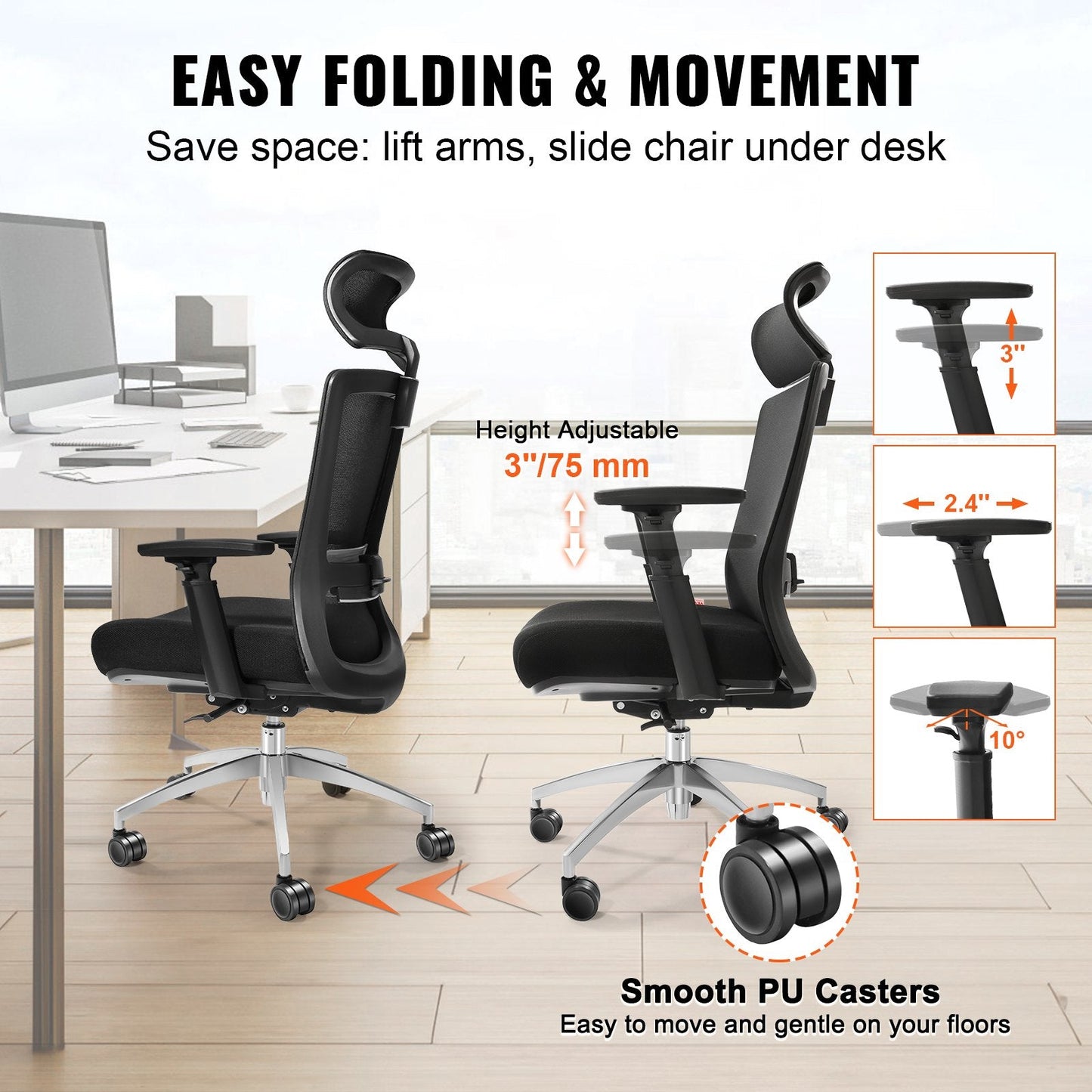 Ergonomic Mesh Office Chair with Adjustable Seat, Back, and Lumbar Support