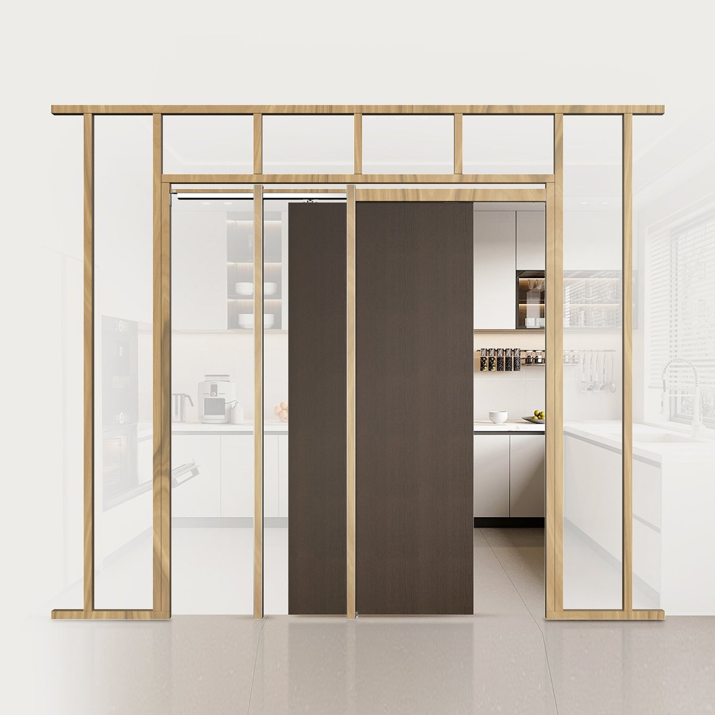 Pocket Door Frame Kit, for 610-762mm Wide 2032mm High Door, Pocket Door Kit with Two-Way Soft Close Mechanism, Slide Smoothly Quietly, Easy to Install, Wood and Galvanized Steel, for Living Room