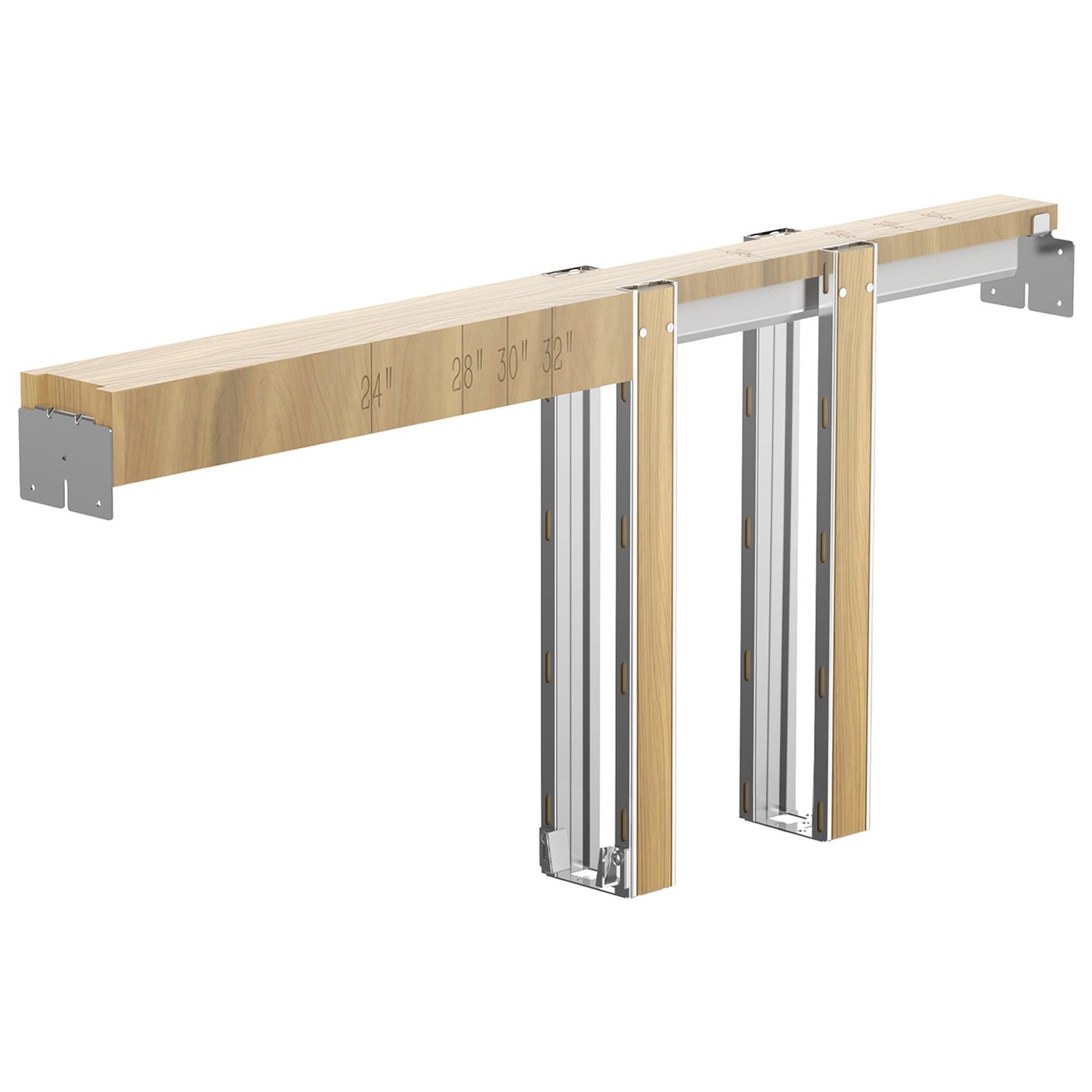 Pocket Door Frame Kit, for 610-762mm Wide 2032mm High Door, Pocket Door Kit with Two-Way Soft Close Mechanism, Slide Smoothly Quietly, Easy to Install, Wood and Galvanized Steel, for Living Room