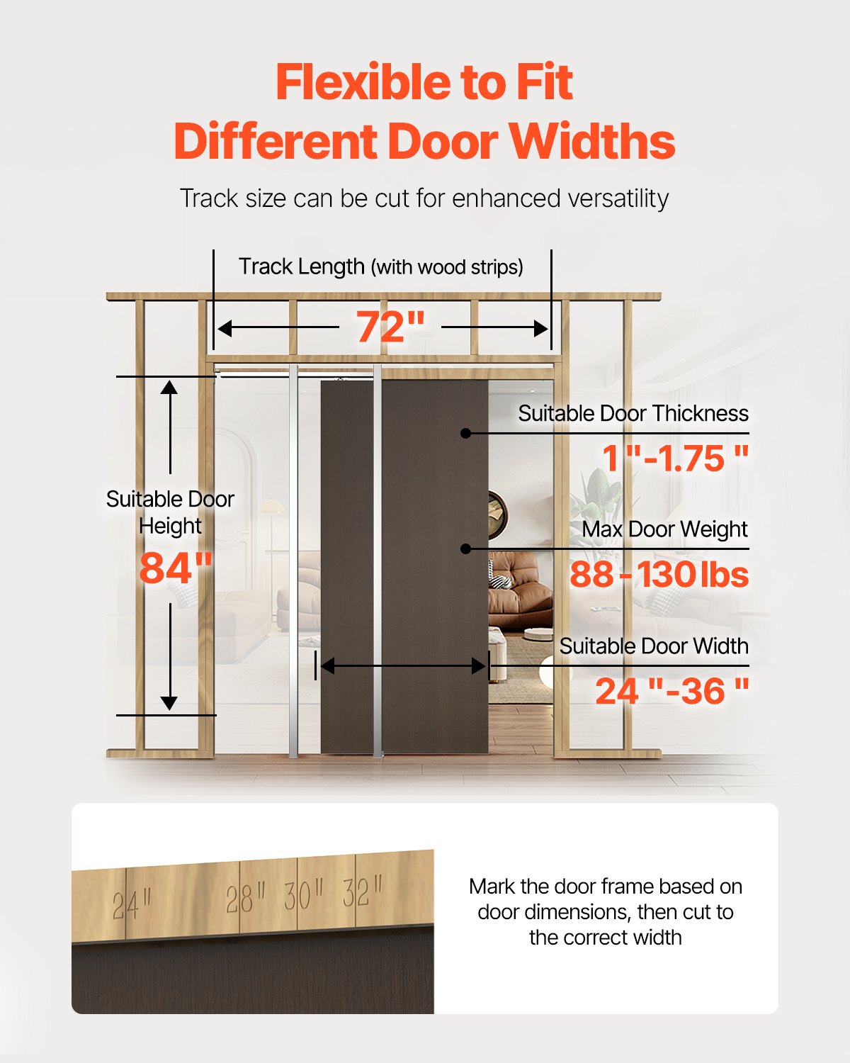 Pocket Door Frame Kit, for 610-914mm Wide 2134mm High Door, Pocket Door Kit with Two-Way Soft Close Mechanism, Slide Smoothly Quietly, Easy to Install, Premium Galvanized Steel, for Living Room