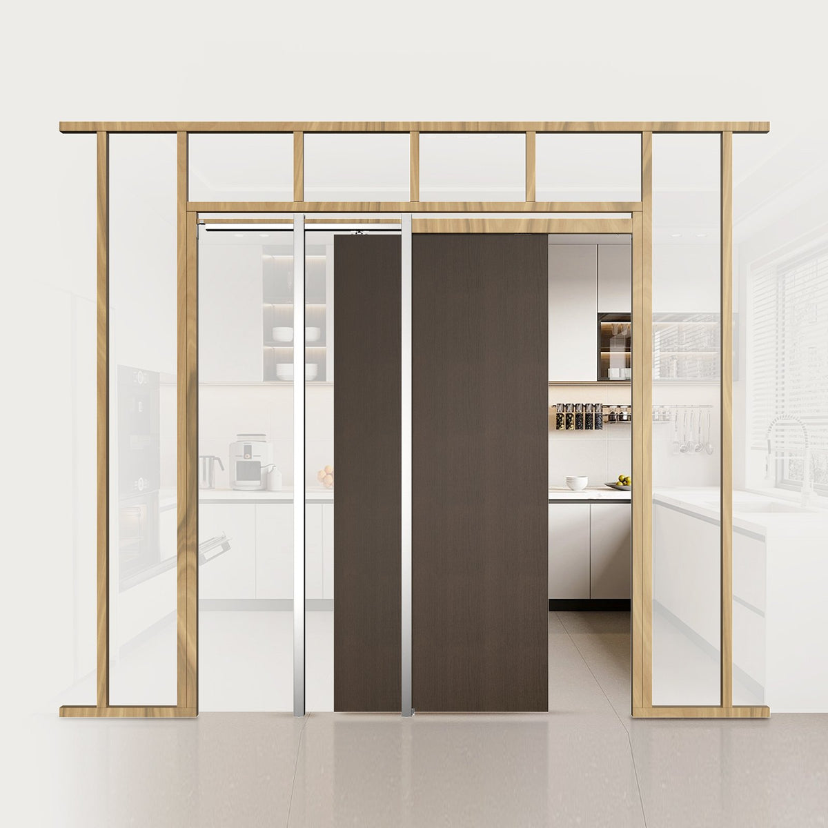 Pocket Door Frame Kit, for 610-914mm Wide 2134mm High Door, Pocket Door Kit with Two-Way Soft Close Mechanism, Slide Smoothly Quietly, Easy to Install, Premium Galvanized Steel, for Living Room