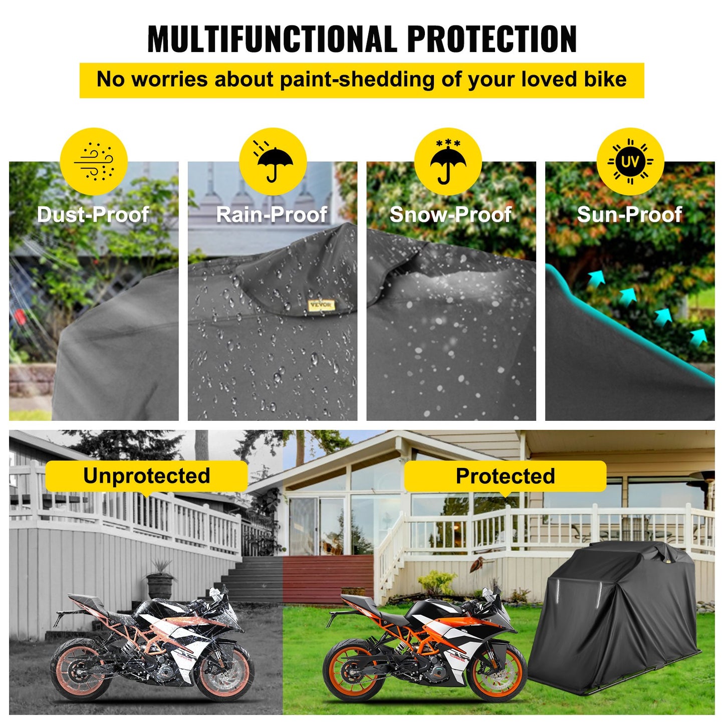 VEVOR Motorcycle Shelter Shed Strong Frame Motorbike Garage Waterproof 106.3"x 41.3"x