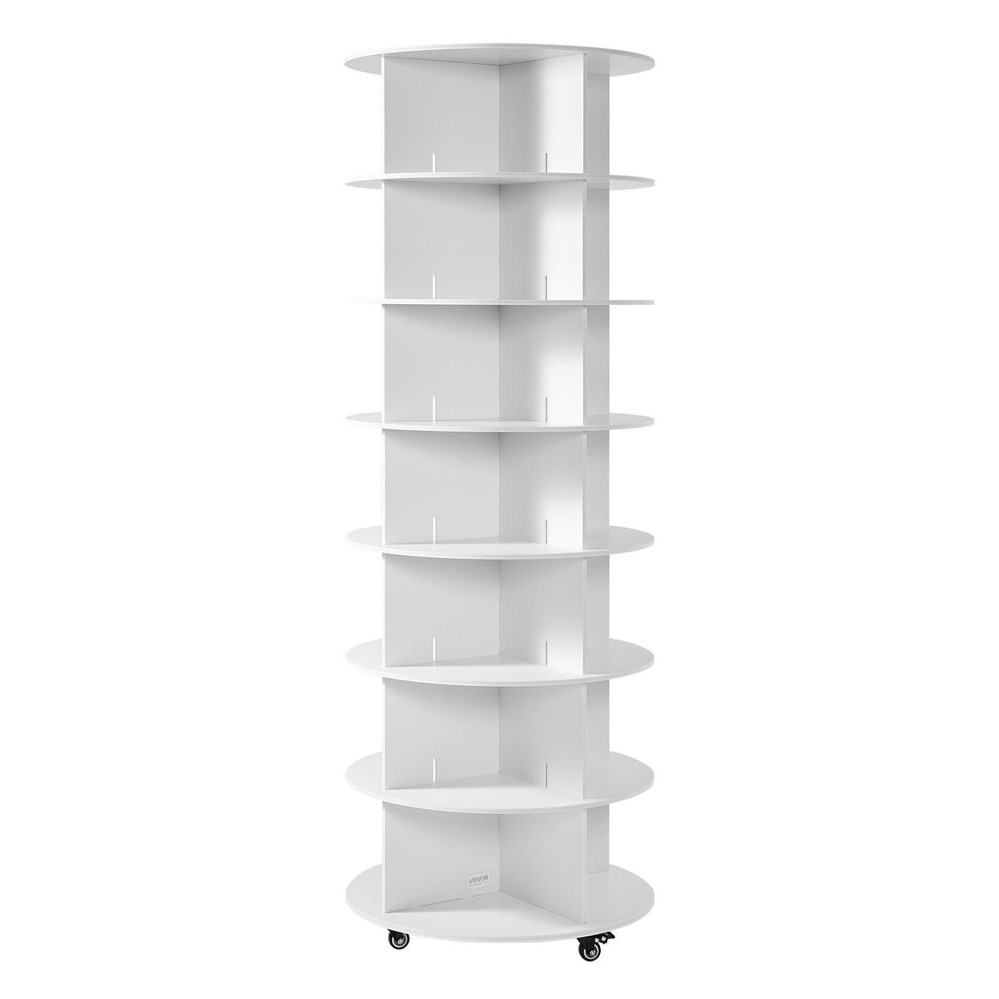 7 Tiers Rotating Shoe Rack Tower with Wheels, Movable 360° Spinning Carousel Display, Lazy Susan Organizer Closet Shelf for Living Room, Entryway, White