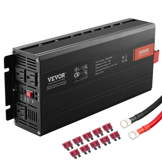 VEVOR Modified Sine Wave Inverter, 3000Watt, DC 12V to AC 230V LCD Display Power