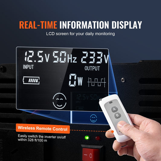 5000W DC 12V to AC 230V Inverter with LCD, USB & Remote Control