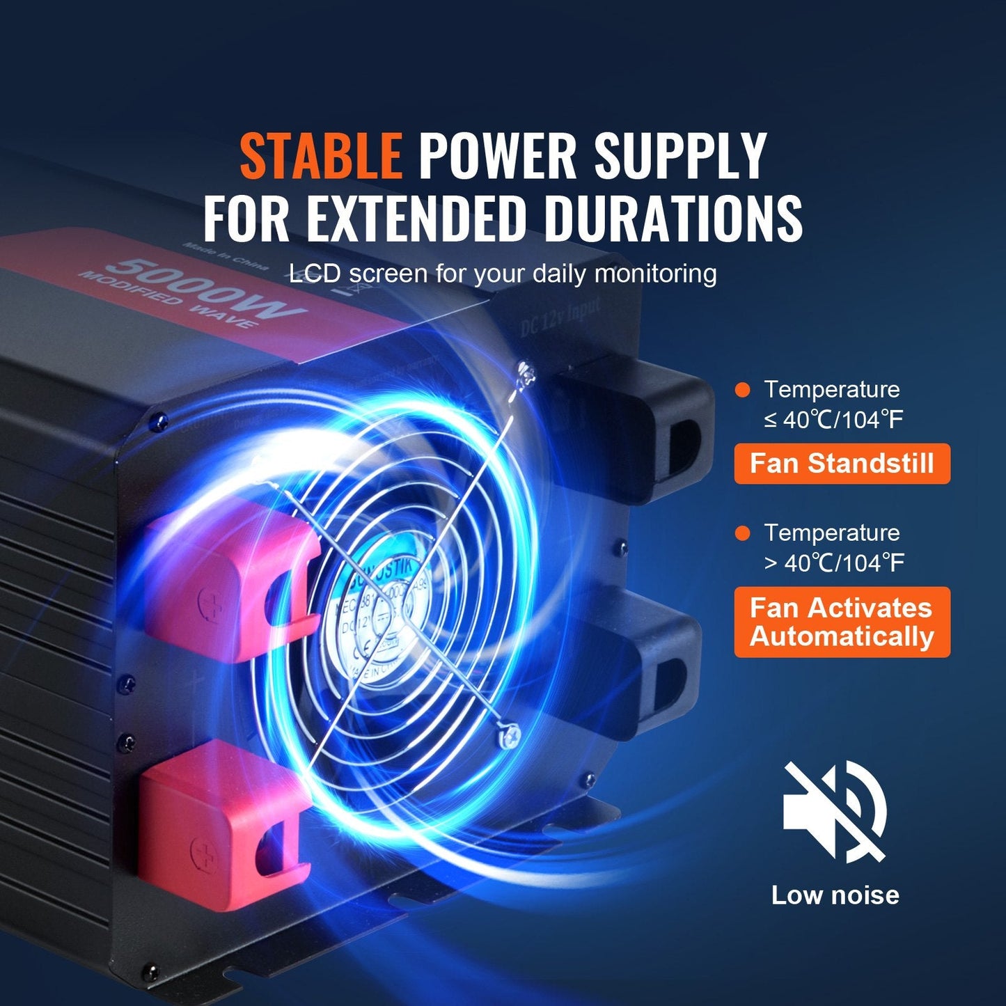 5000W DC 12V to AC 230V Inverter with LCD, USB & Remote Control