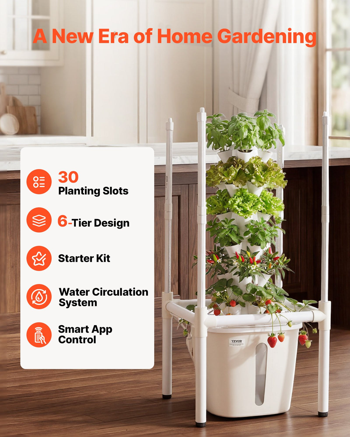 Hydroponic Tower, 30 Pods 6 Tiers Hydroponics Growing System Kit with LED Grow Light & App Control, Vertical Home Garden with 20L Water Tank & Pump, Planter for Indoor Herbs, Fruits, Vegetables