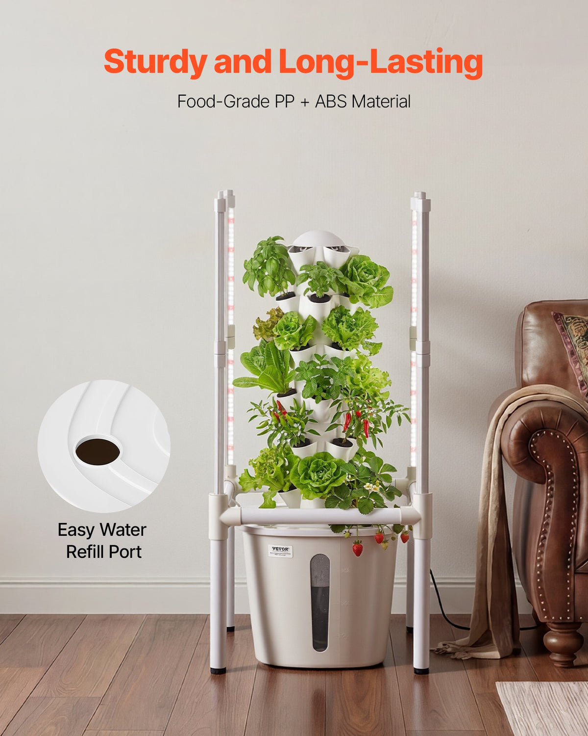 Hydroponic Tower, 30 Pods 6 Tiers Hydroponics Growing System Kit with LED Grow Light & App Control, Vertical Home Garden with 20L Water Tank & Pump, Planter for Indoor Herbs, Fruits, Vegetables
