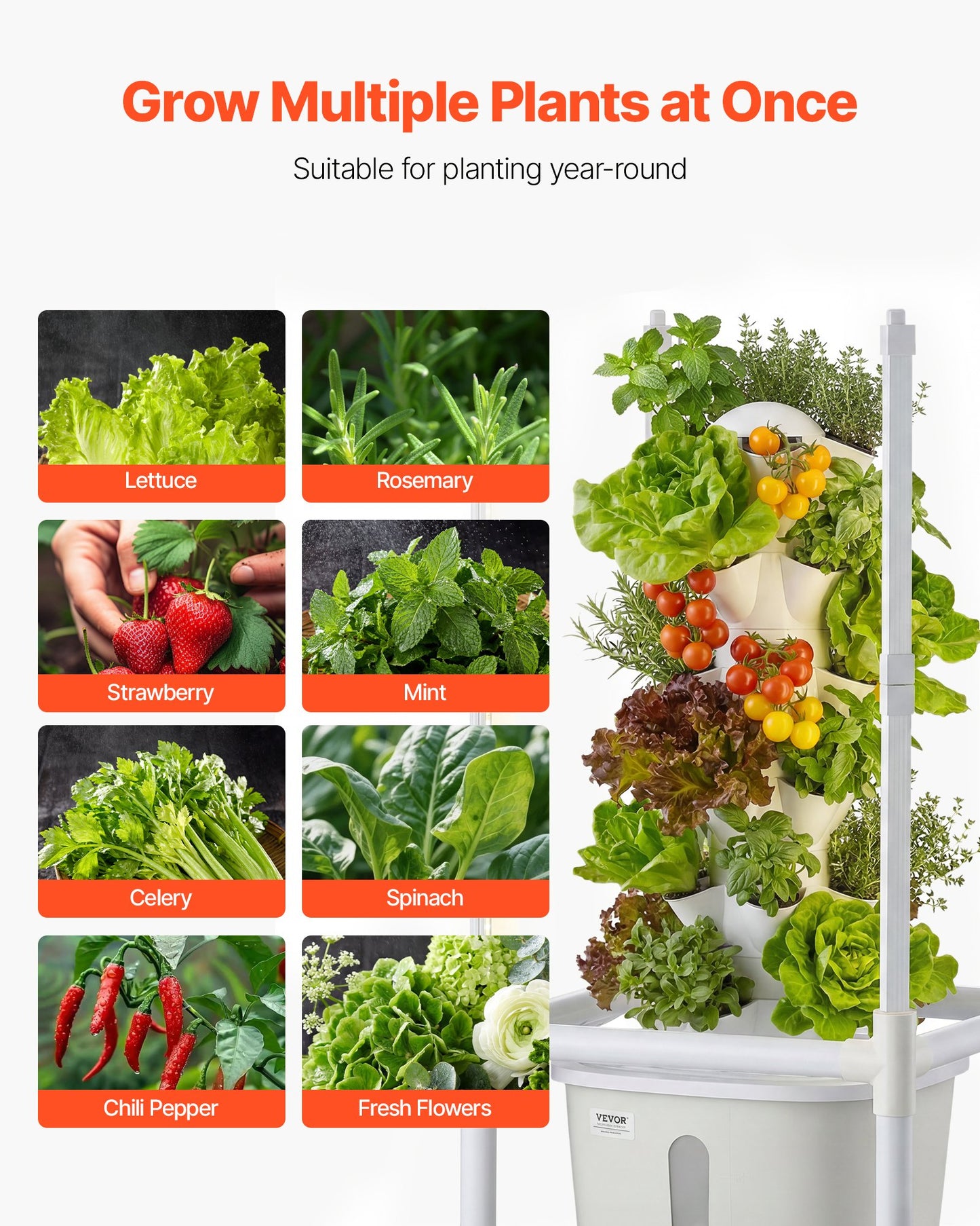 Hydroponic Tower, 30 Pods 6 Tiers Hydroponics Growing System Kit with LED Grow Light & App Control, Vertical Home Garden with 20L Water Tank & Pump, Planter for Indoor Herbs, Fruits, Vegetables