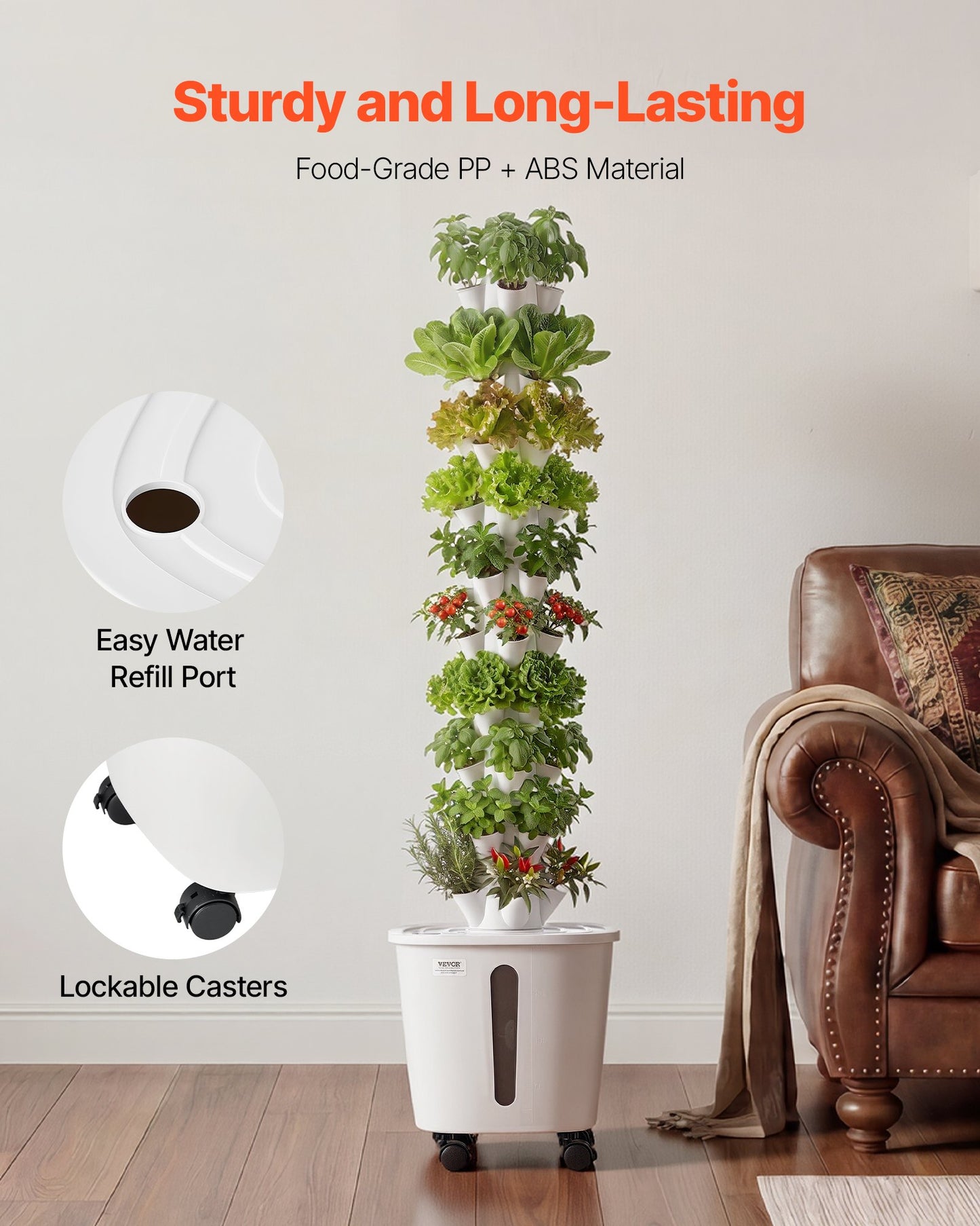 Hydroponic Tower, 50 Pods 10 Tiers Hydroponics Growing System Kit with App Control & Casters, Vertical Home Garden with 20L Water Tank & Pump, Planter for Indoor Herbs, Fruits and Vegetables