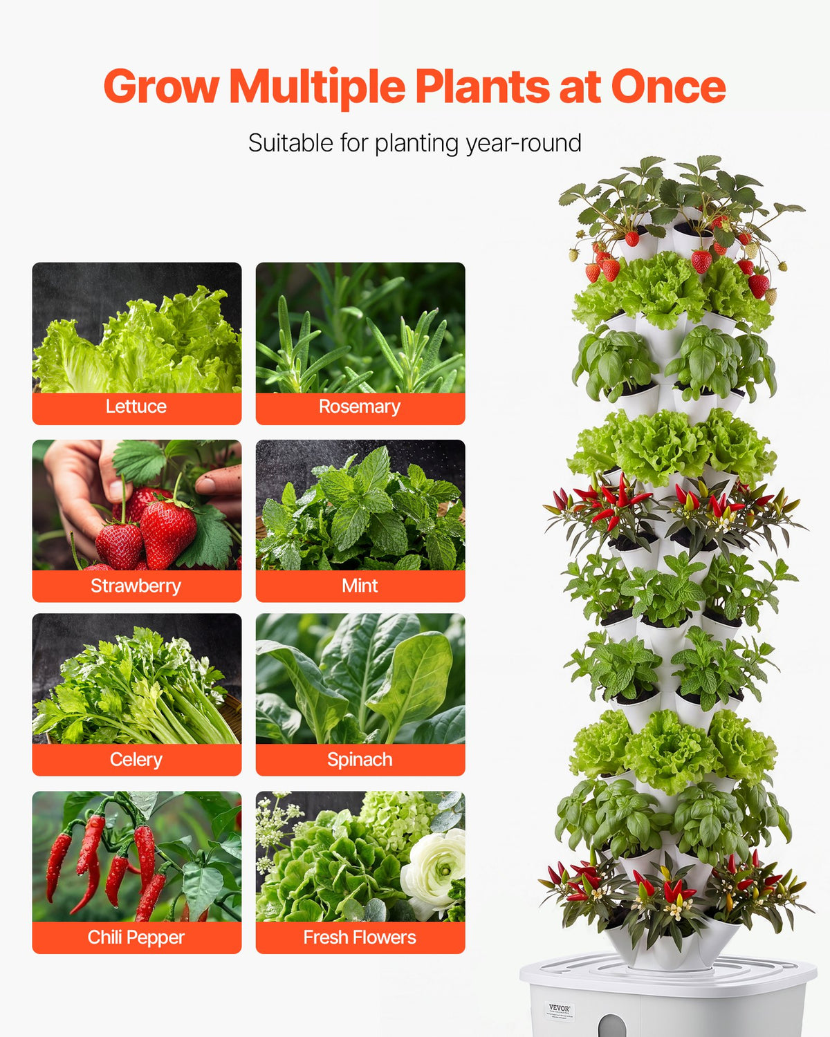 Hydroponic Tower, 50 Pods 10 Tiers Hydroponics Growing System Kit with App Control & Casters, Vertical Home Garden with 20L Water Tank & Pump, Planter for Indoor Herbs, Fruits and Vegetables