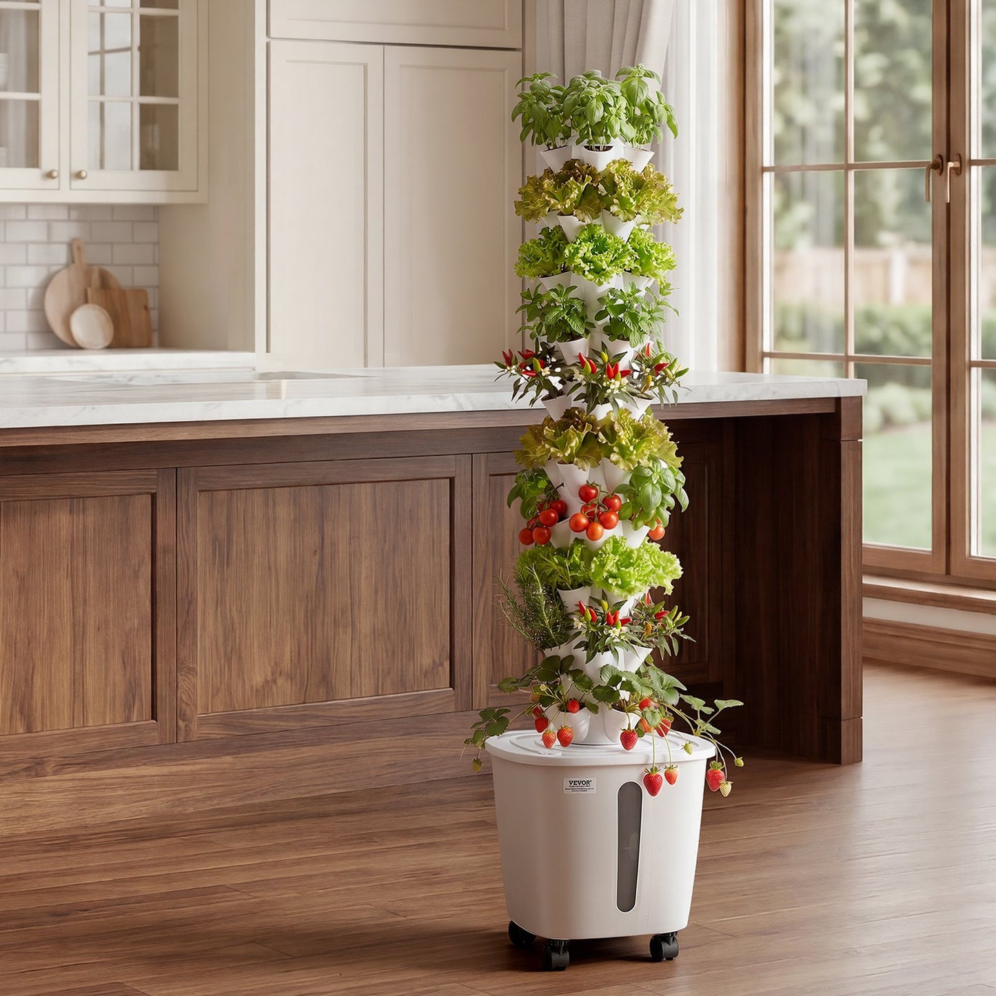 Hydroponic Tower, 50 Pods 10 Tiers Hydroponics Growing System Kit with App Control & Casters, Vertical Home Garden with 20L Water Tank & Pump, Planter for Indoor Herbs, Fruits and Vegetables