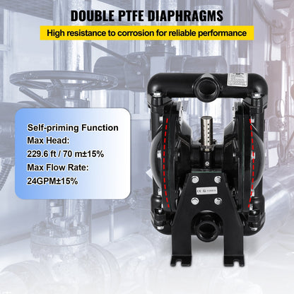 Air-Operated Double Diaphragm Pump, 35 GPM, 1 m Inlet/Outlet, Aluminum Body