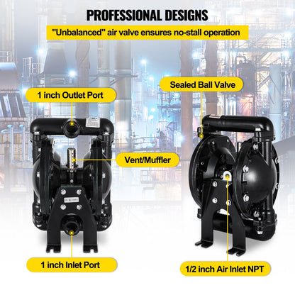 Air-Operated Double Diaphragm Pump, 35 GPM, 1 m Inlet/Outlet, Aluminum Body