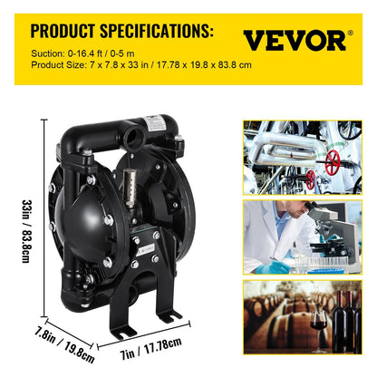 Air-Operated Double Diaphragm Pump, 35 GPM, 1 m Inlet/Outlet, Aluminum Body