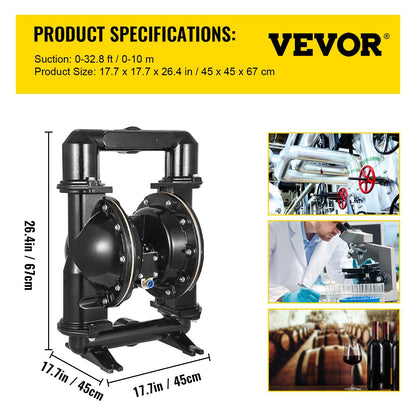 Air-Operated Double Diaphragm Pump, 2 m Inlet/Outlet, Aluminum, 75 GPM, 120 PSI
