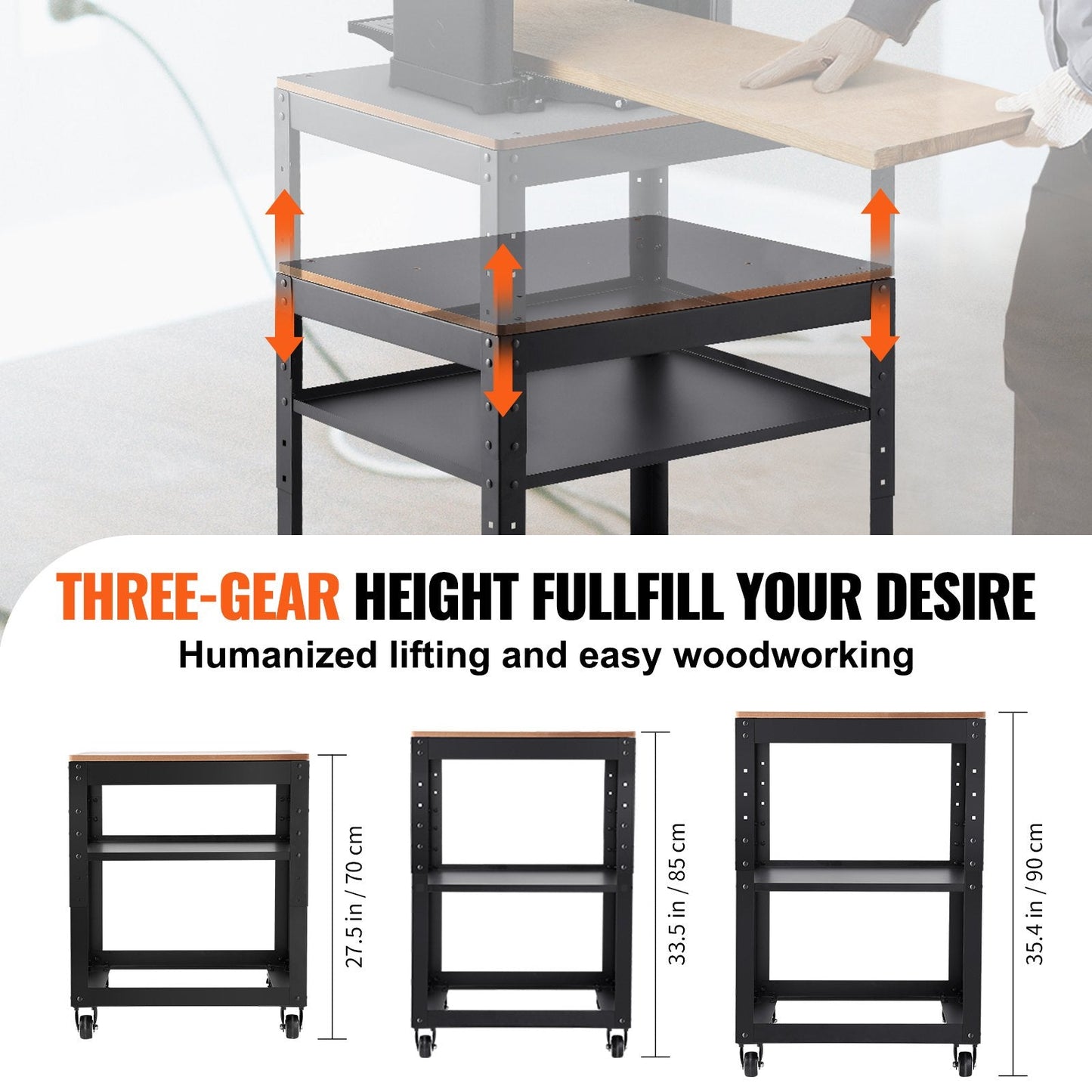 Heavy Duty Planer Stand with Adjustable Height and Storage, Supports 45 kg Load
