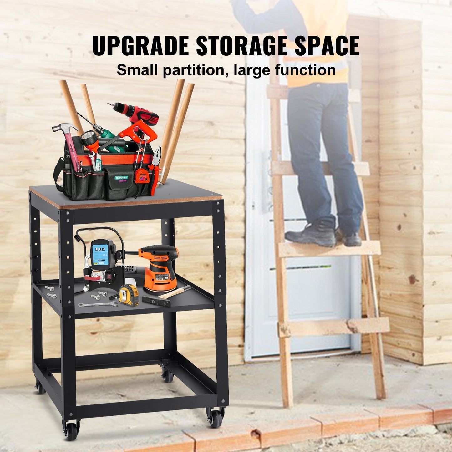 Heavy Duty Planer Stand with Adjustable Height and Storage, Supports 45 kg Load