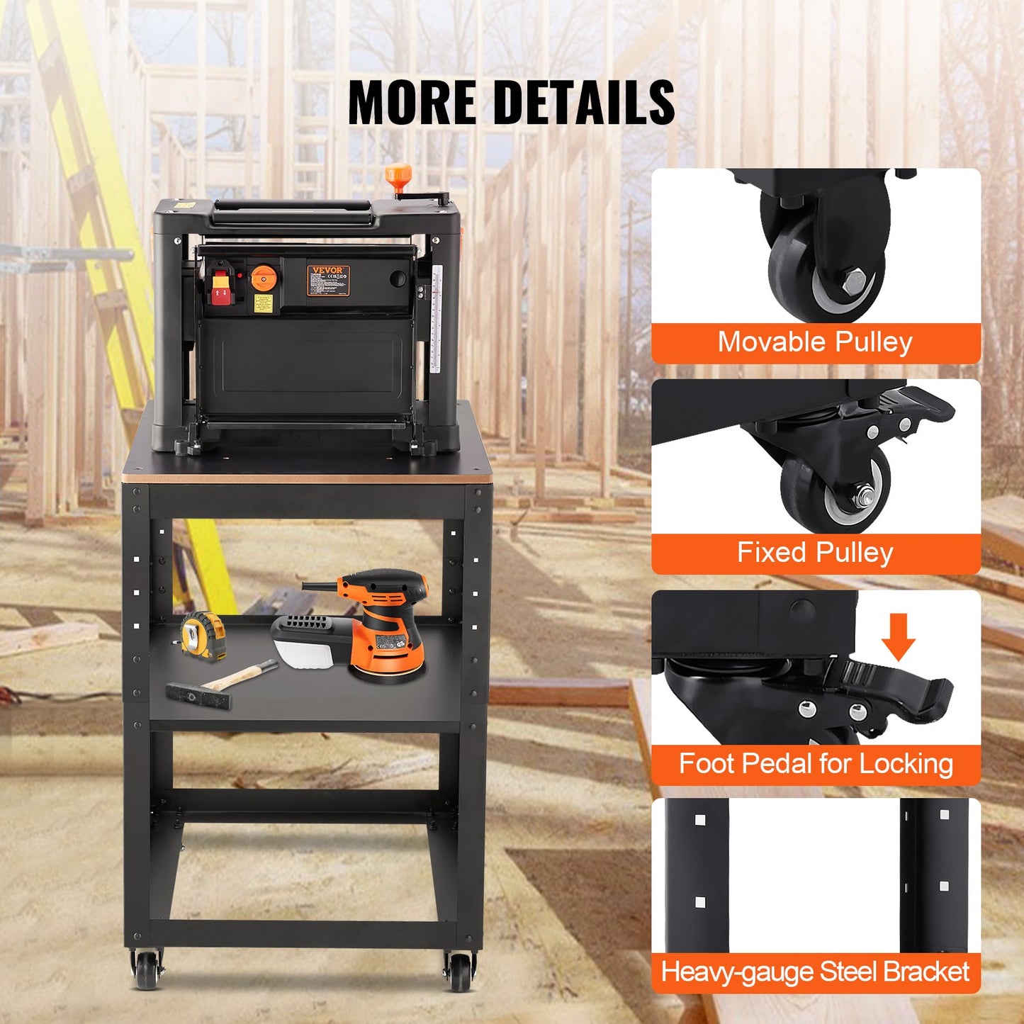 VEVOR Planer Stand, 100 lbs / 45 kg heavy loads, Three-Gear Height Adjustable Thickness