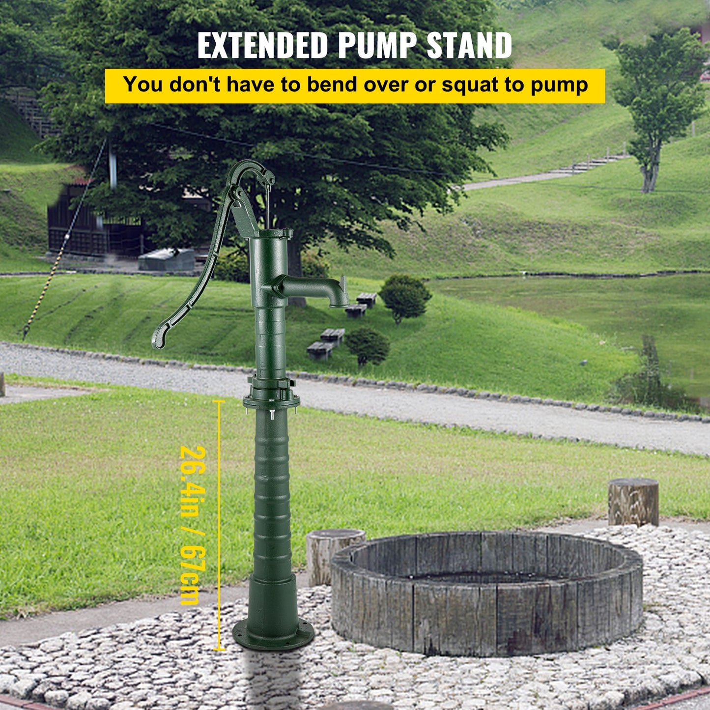 VEVOR Hand Water Pump w/ Stand Cast Iron Garden Deep Well Manual Suction Vintage