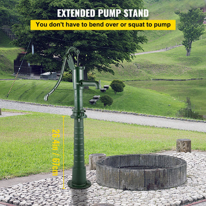 VEVOR Hand Water Pump w/ Stand Cast Iron Garden Deep Well Manual Suction Vintage
