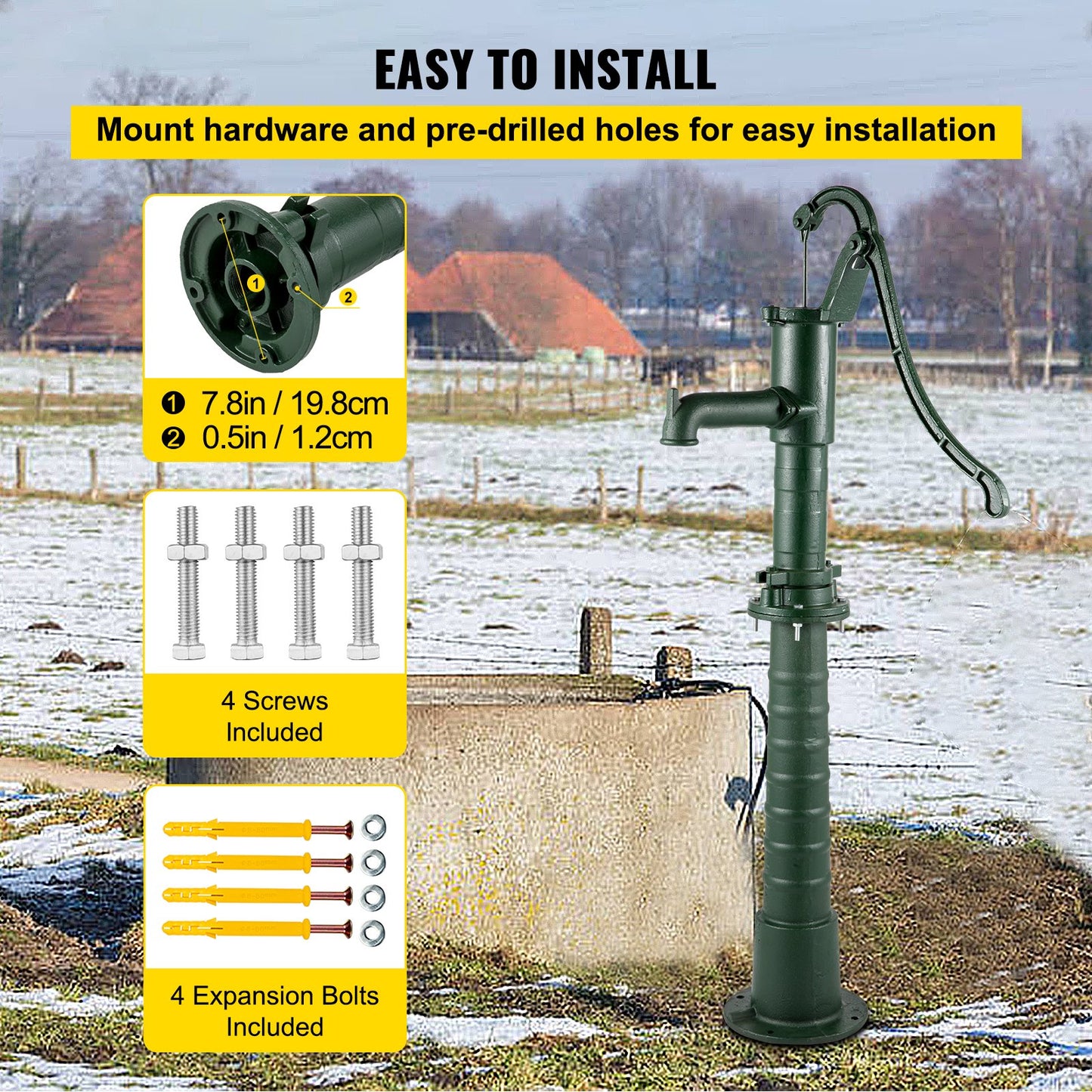 VEVOR Hand Water Pump w/ Stand Cast Iron Garden Deep Well Manual Suction Vintage