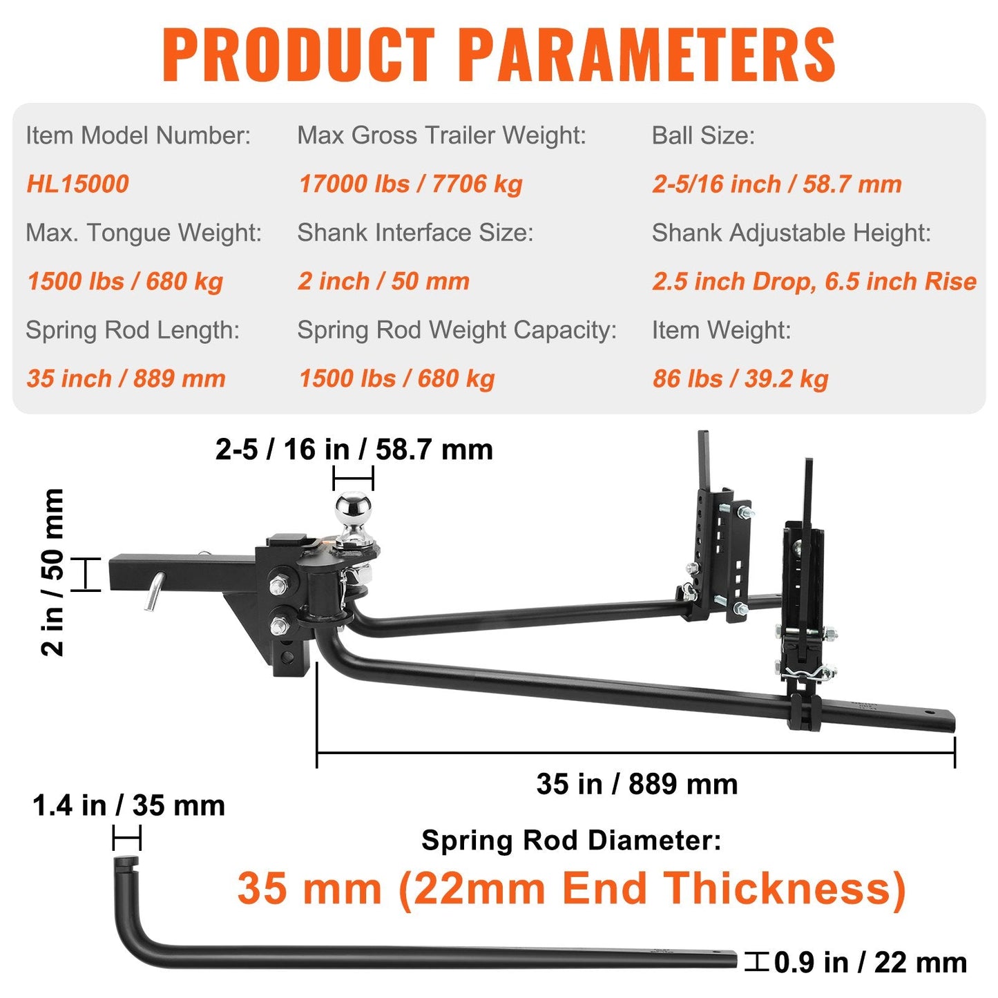 Heavy-Duty 680 kg Weight Distribution Hitch with Sway Control and 58.7 mm Ball