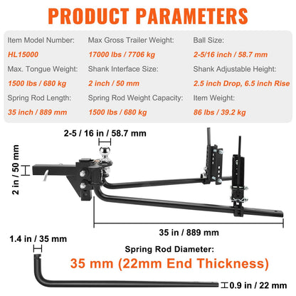 Heavy-Duty 680 kg Weight Distribution Hitch with Sway Control and 58.7 mm Ball