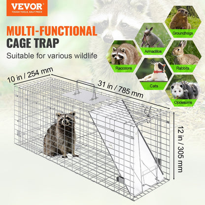 Folding Humane Animal Cage Trap, 0.79m x 0.25m x 0.30m Galvanized Iron