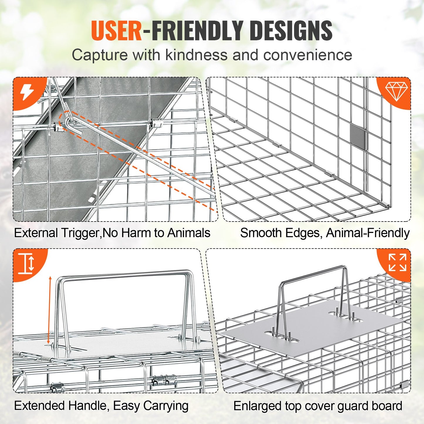 VEVOR Live Animal Cage Trap, 31" x 10" x 12" Humane Cat Trap Galvanized Iron, Folding