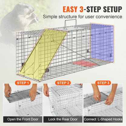 Folding Humane Animal Cage Trap, 0.79m x 0.25m x 0.30m Galvanized Iron
