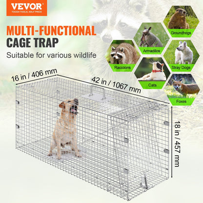 Humane Animal Cage Trap 1.07m x 0.41m x 0.46m for Cats and Squirrels