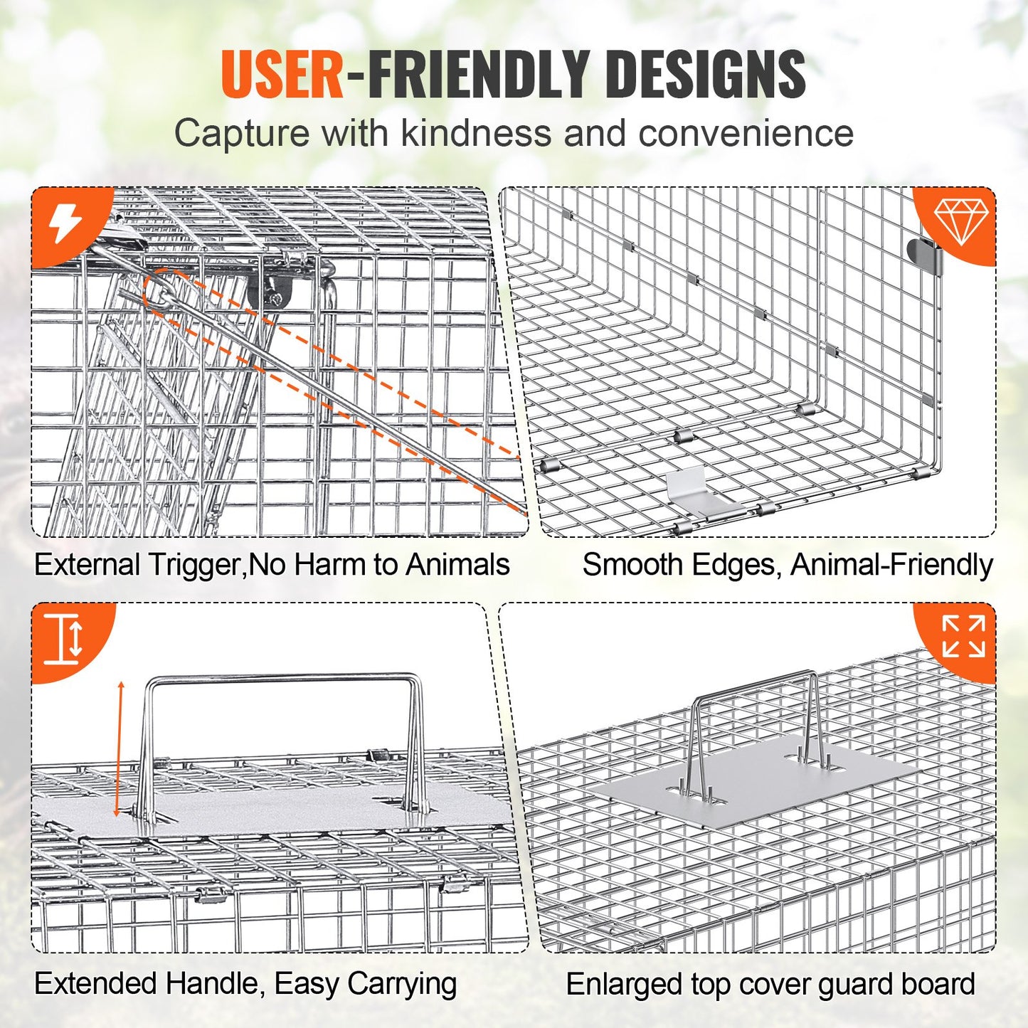 VEVOR Live Animal Cage Trap 42" x 16" x 18" Humane Cat Trap Cats Squirrels Mouse