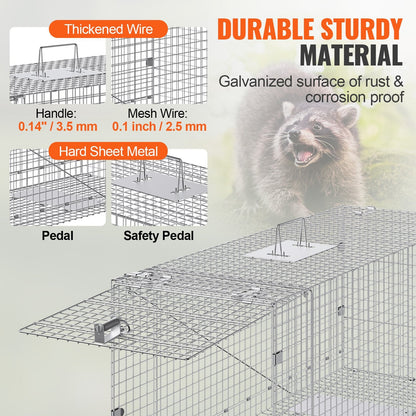 Humane Animal Cage Trap 1.07m x 0.41m x 0.46m for Cats and Squirrels