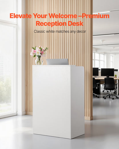 Reception Desk, 60 cm Rectangular Front Counter Table, Modern Office Reception Desk with Drawer, Small Minimalist Retail Counter Table for Checkout, Lobby, Beauty Salon and Office, White
