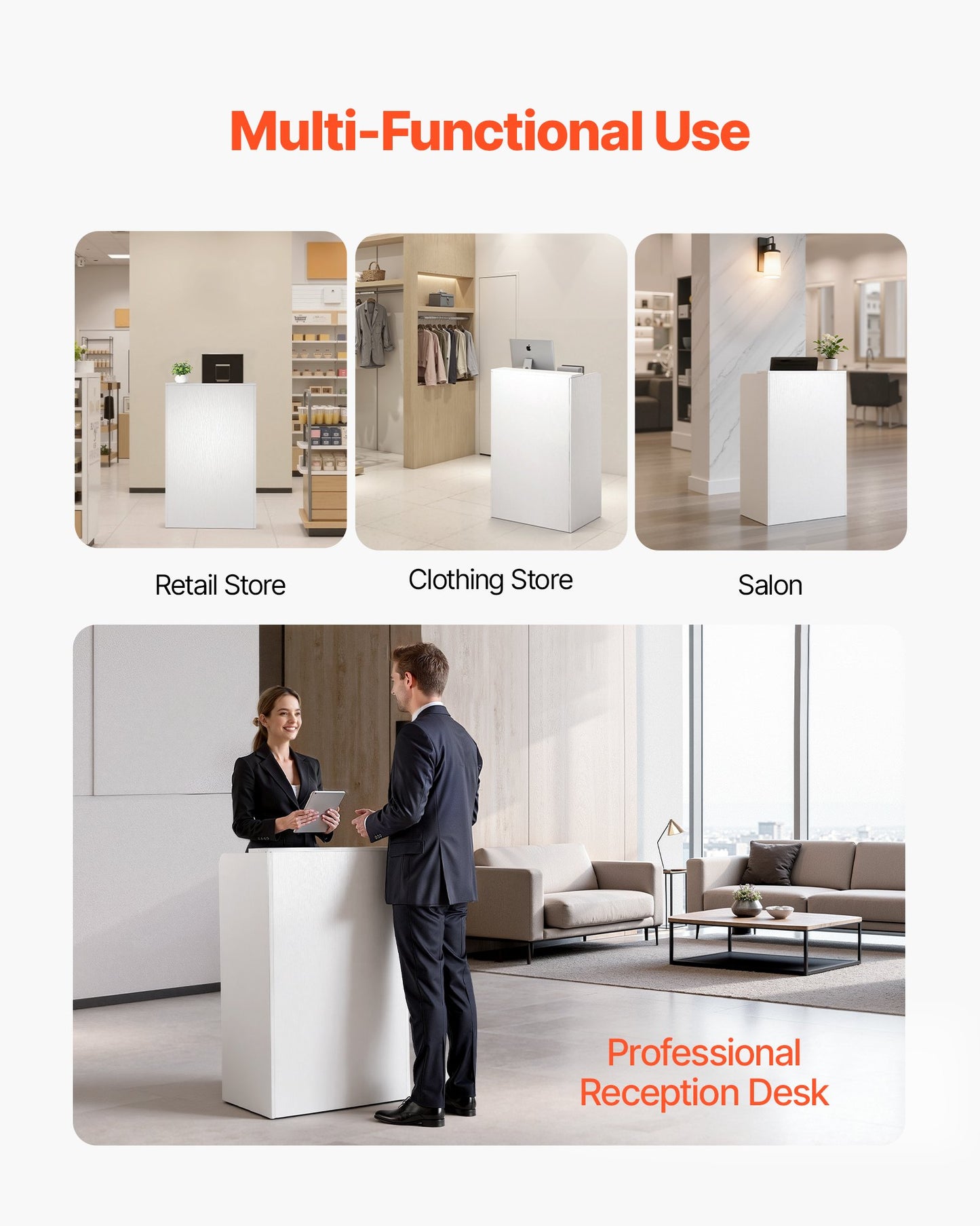 Reception Desk, 60 cm Rectangular Front Counter Table, Modern Office Reception Desk with Drawer, Small Minimalist Retail Counter Table for Checkout, Lobby, Beauty Salon and Office, White