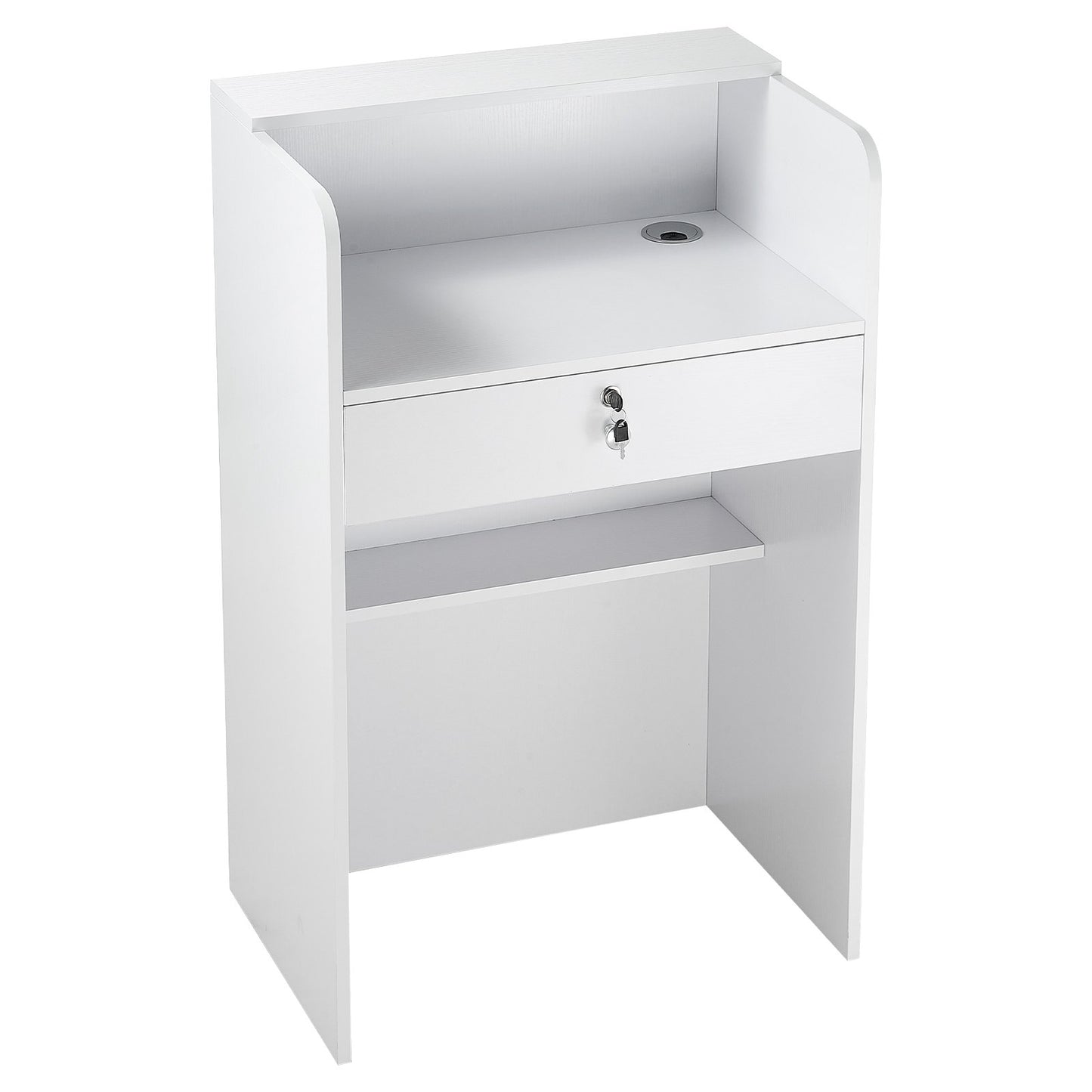 Reception Desk, 60 cm Rectangular Front Counter Table, Modern Office Reception Desk with Drawer, Small Minimalist Retail Counter Table for Checkout, Lobby, Beauty Salon and Office, White