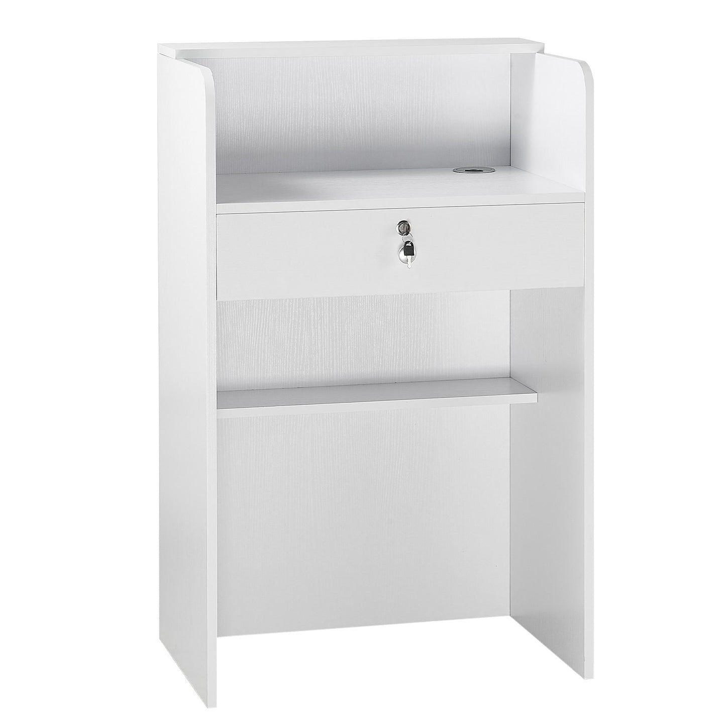 Reception Desk, 60 cm Rectangular Front Counter Table, Modern Office Reception Desk with Drawer, Small Minimalist Retail Counter Table for Checkout, Lobby, Beauty Salon and Office, White