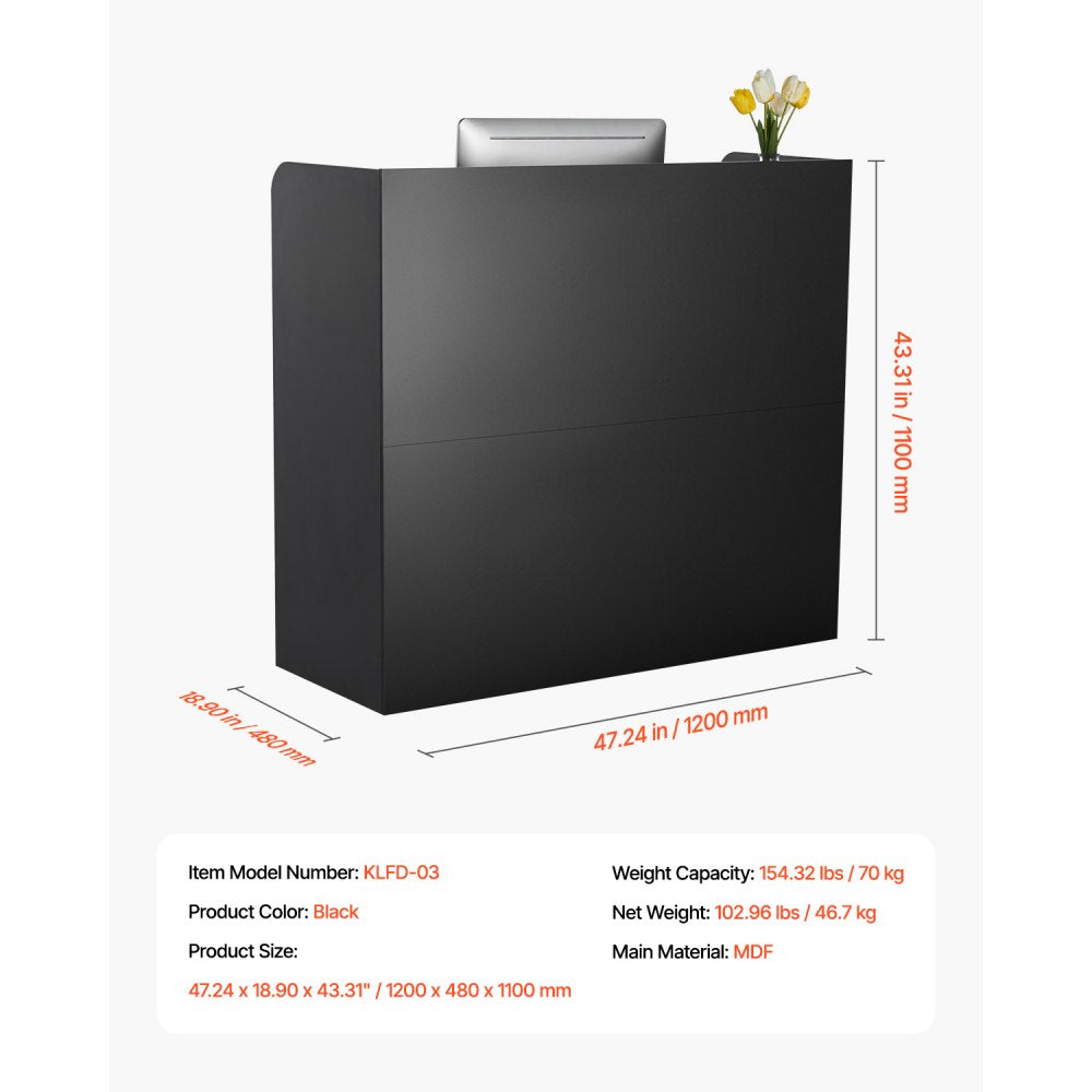 VEVOR Reception Desk Rectangular Front Counter Table 120 cm Black Office Table