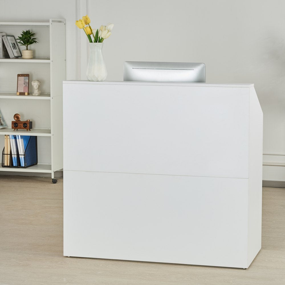 VEVOR Reception Desk Rectangular Front Counter Table 118 cm White Office Table