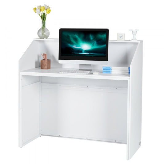 VEVOR Reception Desk Rectangular Front Counter Table 118 cm White Office Table
