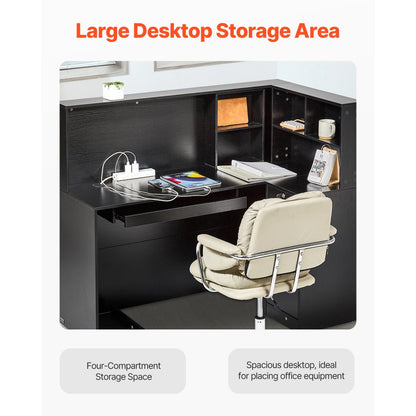 VEVOR Reception Desk L-Shaped Front Counter Table 140 cm Black Office Table
