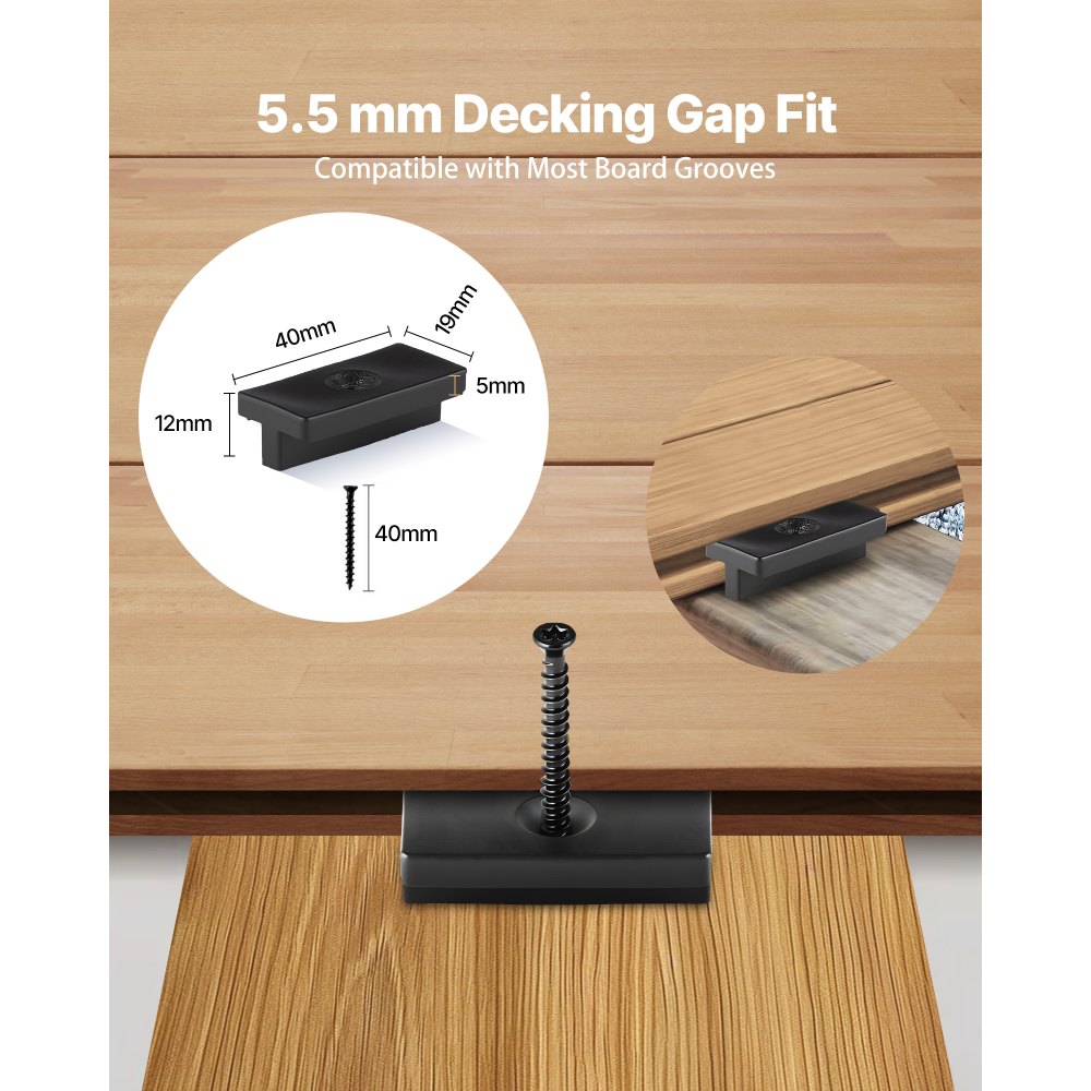 500PCS Hidden Deck Fasteners for Composite Decking Universal Clips Black